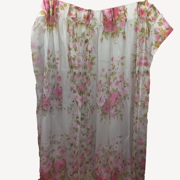 Vintage 50s Drape Curtain Weighted Corners Floor Length Gauzy White Rose 48"x96" - Picture 1 of 7